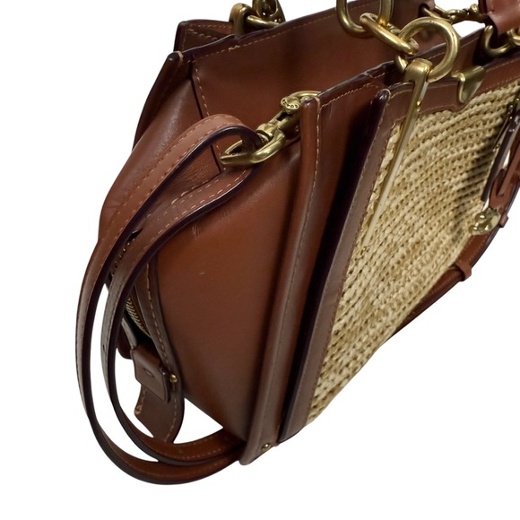 Coach Dreamer Straw Multi Compartment Leather Satchel Bag - Picture 4 of 11